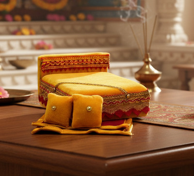 R D Handicraft Thakur ji Bed, Laddu Gopal ji Bed, Bal Gopal ji Bed With Blanket Silk All Purpose Chowki(Yellow, Pack of 1)