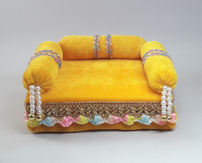 RDH ENTERPRISES Thakur ji Singhasan ,Laddu Gopal ji Soft Velvet Singhasan usable 0 to 3 no Silk All Purpose Chowki(Yellow, Pack of 1)