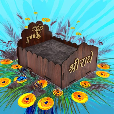 ELGA Wooden Bed for Laddu Gopal Jiwith Beautiful Mattress, 24 * 18 * 16 CM Size 0-4 Plywood Pooja Chowki(Brown, Pack of 1)