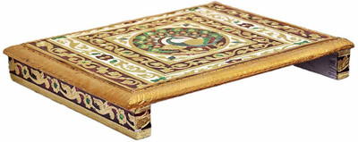 JaipurCrafts Peacock Designed Meenakari Rajwadi Patla/Pooja Chowki/ Wooden All Purpose Chowki(Multicolor, Pack of 1)