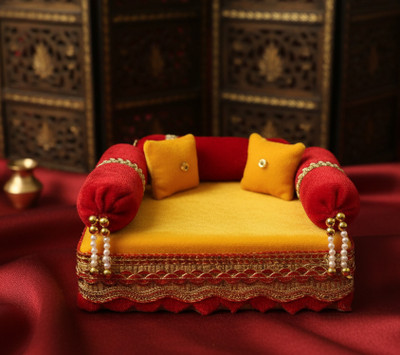 R D Handicraft Thakur ji Singhasan , Laddu Gopal ji Singhasan, Bal Gopal ji Singhasan Silk All Purpose Chowki(Yellow, Pack of 1)