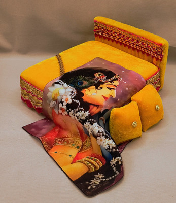 R D Handicraft Thakur ji Bed,Laddu Gopal ji Bed,Bal Gopal ji Bed With Printed Chadar Silk All Purpose Chowki(Yellow, Pack of 1)