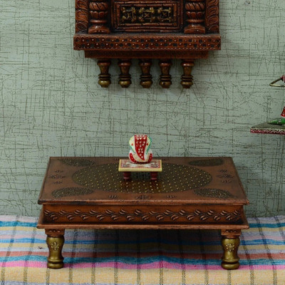 Craft Tree HandPainted Wooden Decorative Bajot Chowki for Pooja Wooden Pooja Chowki(Brown, Pack of 1)
