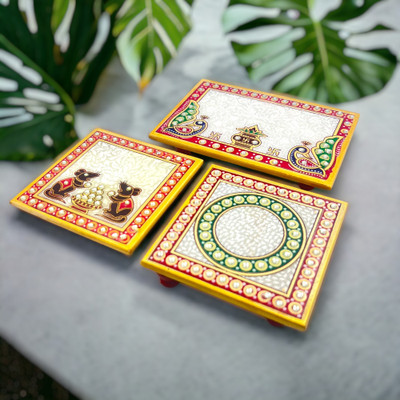 lookart Marble Pooja Chowki(Maroon, Pack of 3) deal from flipkart