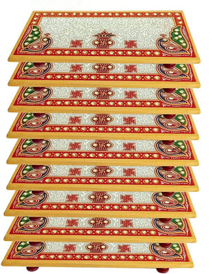 lookart Peacock With Kalash Design Marble pooja chowki (4*6) Marble Pooja Chowki(Multicolor, Pack of 8)
