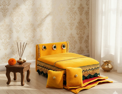 R D Handicraft Thakur ji Bed, Laddu Gopal ji Bed, Bal Gopal ji Bed With Blanket Silk All Purpose Chowki(Yellow, Pack of 1)