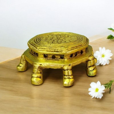 aakrati Handicraft Stool for Temple Brass Pooja Chowki(Yellow, Pack of 1)