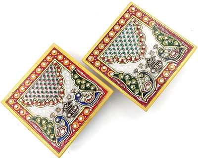 Fashion Art MARBLE Puja Chowki in Marble with Peacock Design 4 X 4 Inch… Marble Pooja Chowki(Red, Pack of 2)