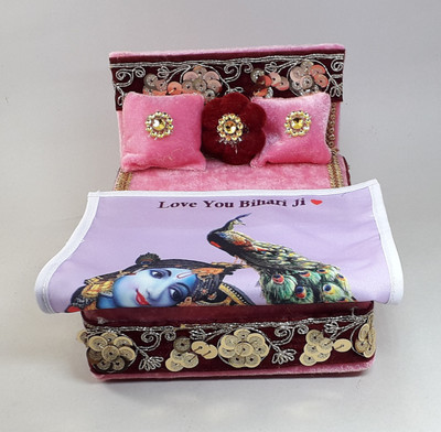 R D Handicraft Thakur ji Bed , Laddu Gopal ji Bed With Printed Chadar usable 0 to 3 no Silk All Purpose Chowki(Multicolor, Pack of 3)