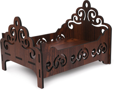 Gojeeva Premium Wooden Carved Pattern Designer Bed For Kanha Ji/Gopal Ji Bed Wooden All Purpose Chowki(Brown, Yellow, Pack of 1)