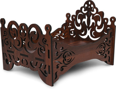 Gojeeva Premium Wooden Carved Pattern Designer Bed For Kanha Ji/Gopal Ji Bed Wooden All Purpose Chowki(Brown, Orange, Pack of 1)
