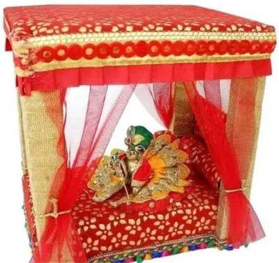 lately wooden bed with pillow inside very beautiful design suitable for 0-3 no. kanhaji Wooden All Purpose Chowki(Red, Pack of 1)