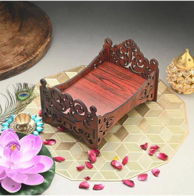 Gojeeva Premium Wooden Carved Pattern Designer Bed For Kanha Ji/Gopal Ji Bed Wooden All Purpose Chowki(Maroon, Pack of 1)