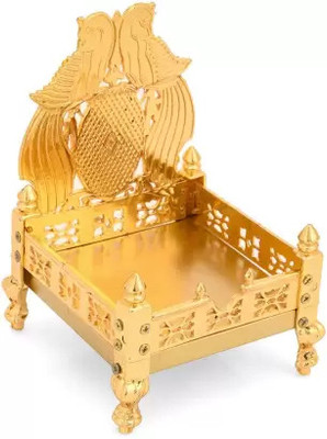 eWorld Large Metal Peacock Design Singhasan Antique Pooja Chowki for Any God Idol GoldPlated All Purpose Chowki(Gold, Pack of 1)