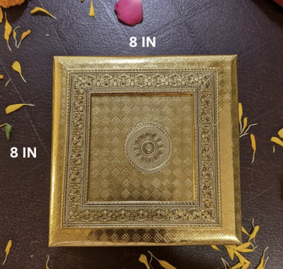 Antara World Premium Wooden Chowki/Bajot for Pooja, 8 inch Wooden All Purpose Chowki(Gold, Pack of 1)