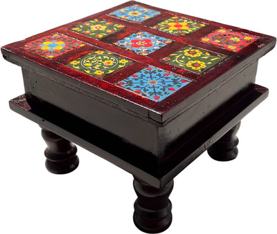 gurukripa handicraft Gurukripa Handicraft CeramicTile poojaChowki,Mandir puja Stool for Home,Office Wooden All Purpose Chowki(Brown, Pack of 1)