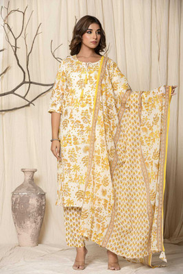 IONACREATION Floral Print Kurta, Churidar & Dupatta Set