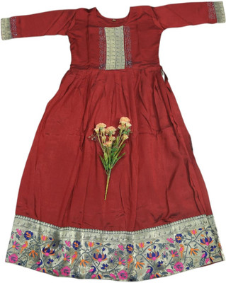 ANNAMALAIYAR TEX Women Solid Anarkali Kurta(Red)