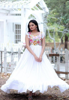 Aksharam Flared/A-line Gown(White)