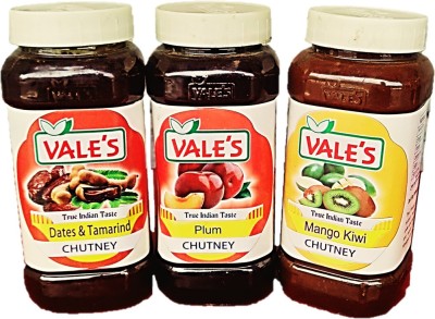 VALE'S Dates & Tamarind + Plum + Mango Kiwi chutney Tri pack of 3 Chutney Paste(3x500 g)