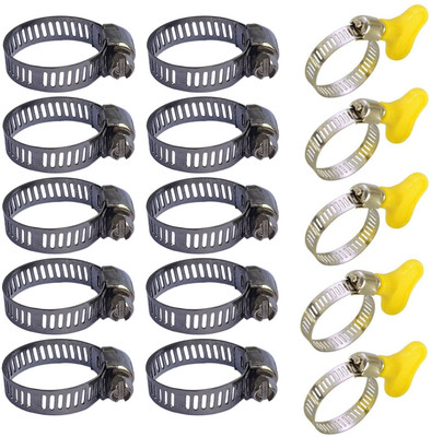 ESEKSAFAR Pipe Clamp(15pc Easy Adjustable Hose Clamp 1inch/(10-25)mm (10pc steel & 5pc Plastic)/2.5 cm)
