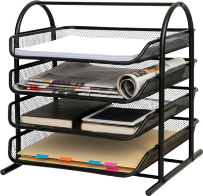 Goodwill Tech 4 Compartments Metal Desk file Tray(Black)