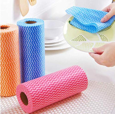 MSclassy Reusable Scouring Pad 50pcs/Roll Non-Woven Fabric Cleaning Cloth Towels Kitchen Wet and Dry Non-woven Cleaning Cloth(2 Units)
