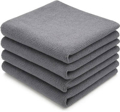 Anavima Naturals Microfiber Cleaning Cloth – Pack of 4 (Grey, 40x40 cm, 350 GSM) Wet and Dry Microfiber, Polyester Cleaning Cloth(4 Units)