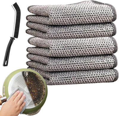 Dwiza Enterprise Non-Scratch Wire Dishcloth & Cleaning Brush,Multipurpose Wire Dishwasher Rag Wet and Dry Steel Cleaning Cloth(3 Units)