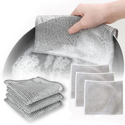 SunSneezers Dish Wash Cloth Multipurpose Dishwashing Rags Non-Scratch Wire Wet and Dry Stainless Steel, Microfiber, Polyester Cleaning Cloth(3 Units)