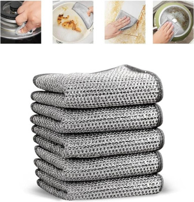 Wbeenty Non-Scratch Wire Dishcloth & Cleaning Brush,Multipurpose Wire Dishwasher Rag Wet Steel Cleaning Cloth(5 Units)