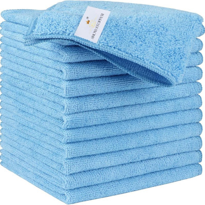 SHOWSTOPPER Blue 250 GSM (30X30) Reusable & Durable Wet and Dry Microfiber Cleaning Cloth(12 Units)