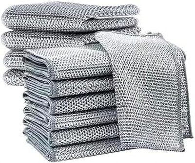 alkviz Non-Scratch Wire Dish Wash Cloth Multipurpose Wire Dishwashing Rags Wet and Dry Wet and Dry Steel Cleaning Cloth(10 Units)