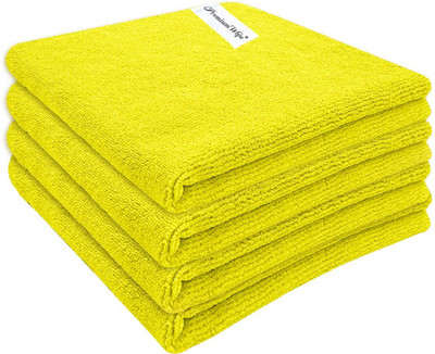 Autokrom Premium Wipe 40x40cms 380 GSM Yellow (Pack of 4) - Lint & Streak Free Wet and Dry Microfiber Cleaning Cloth(4 Units)