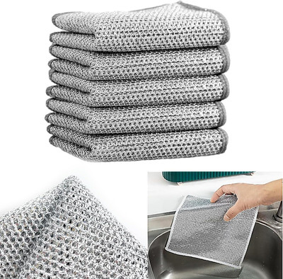 SQINELLI Multipurpose Wire Dishwashing Rags for Wet and Dry Stainless Steel Scrubber Wet Polyester Cleaning Cloth(5 Units)