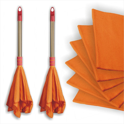 VIMAL Combo Set of Duster-Dust Mop with Handle - 2pc + Hi-Density Dusting Cloths - 6pc Wet and Dry Plastic Cleaning Cloth(8 Units)
