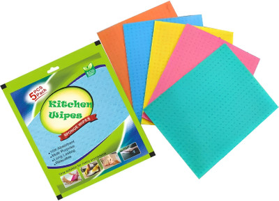 StreeYug Sponge Wipe Resusable Kitchen Cleaning Sponge Wipes - Easy to use,Biodegradable Wet and Dry Sponge, Polyester Cleaning Cloth(5 Units)