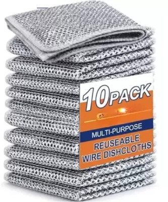 QinPin Dual-Layer Mesh Dishcloth - Durable Non-Scratch Wire Kitchen Cleaning Cloth Wet and Dry Steel Cleaning Cloth(10 Units)