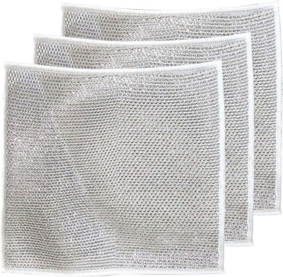 VAVSU Multipurpose Wire Dishwashing Rag Steel Scrubber for Cleaning Dishe Pot Pan for Wet and Dry Nylon Cleaning Cloth(3 Units)