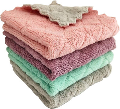 QURIPE Dual Side Dish Drying Towels Reusable Household Cleaning Cloths Wet and Dry Microfiber Cleaning Cloth(4 Units)