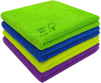 Cotton Bolls Textiles Microfiber Vehicle Washing  Cloth(Pack Of 4)