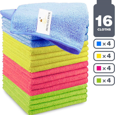SHOWSTOPPER 4 Color Assorted 250 GSM (30X30) Must Have Drying Supply for Housekeeping Wet and Dry Microfiber Cleaning Cloth(16 Units)