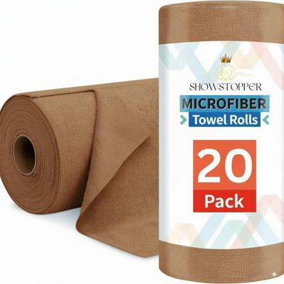 SHOWSTOPPER Microfiber Roll Brown Reusable,Washable for Home,Kitchen, Everyday Use Wet and Dry Microfiber Cleaning Cloth(20 Units)