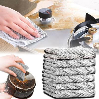 TRISR Pack of 10 Dishwashing Scrub Pad/ Steel Wire Cleaning Cloth CCx10.62 Wet and Dry Microfiber, Stainless Steel Cleaning Cloth