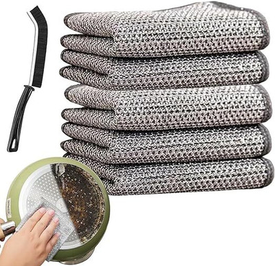 Aktnil Non Scratch Dish Wash Cloth With Cleanning Brush Wet and Dry Polyester Cleaning Cloth(6 Units)