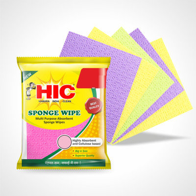 HIC Sponge Wipe Washable with Super absorbant Biodegradable Cellulose for Kitchen Wet and Dry Sponge Cleaning Cloth(5 Units)