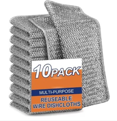 QinPin Durable Dishwashing Rag Nonscratch Duallayer Wire Stainless Steel Mesh Dishcloth Wet and Dry Steel Cleaning Cloth(10 Units)