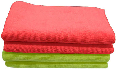 Autokrom Premium Wipe 40x40cms 380 GSM Pink/Yellow (Pack of 4) - Lint & Streak Free Wet and Dry Microfiber Cleaning Cloth(4 Units)