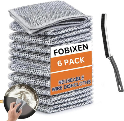 FOBIXEN Multipurpose Non-Scratch Wire Dishcloth Wet and Dry Aluminium, Cotton Cleaning Cloth(6 Units)