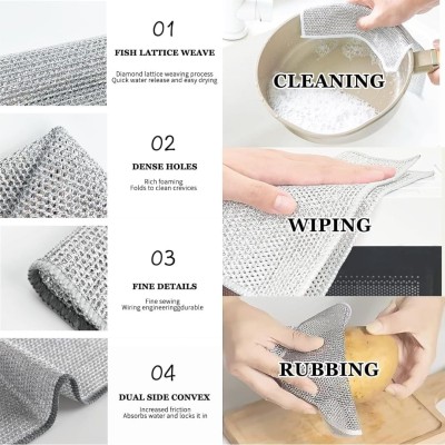 ComfrtZone Non Scratching Multipurpose Steel Threads Dishcloth Dry Stainless Steel Cleaning Cloth(12 Units)